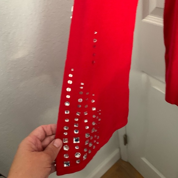 INC RED SWEATER WITH BLING SLEEVES - Picture 4 of 6